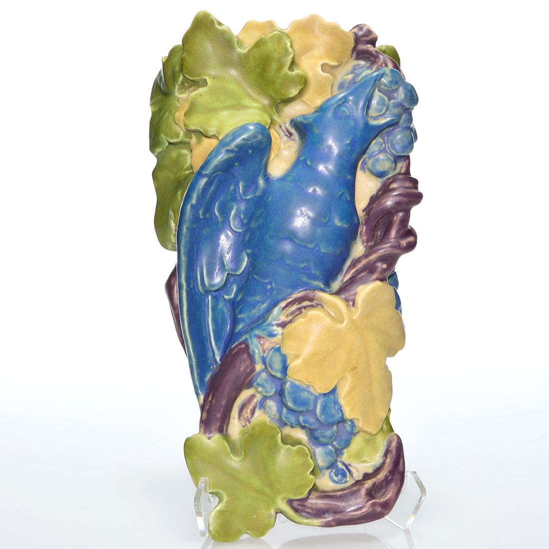 Rookwood Wall Pocket, bird, grapes, 1916, 2279, 13 1/2 (1 of 3)