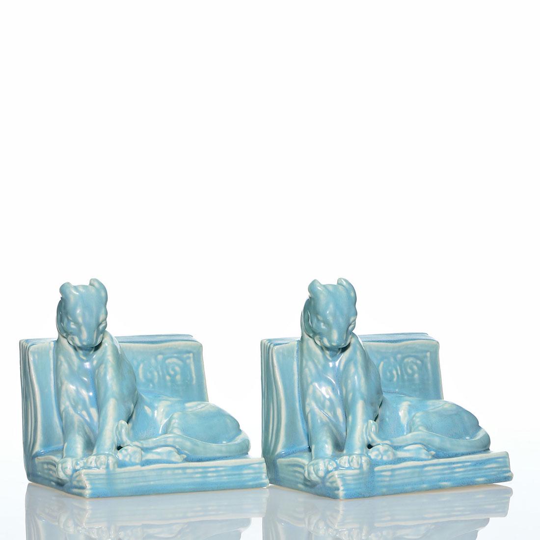 Pr Rookwood Panther bookends, 1945, 2564, 5 1/2 inches (1 of 2)