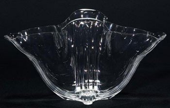 Steuben Grotesque vase, crystal, 6 5/8": Crystal Steuben Grotesque vase, signed with the factory diamond point script signature. Height 6 5/8 inches by 11 1/2 inches in length. Very good condition.