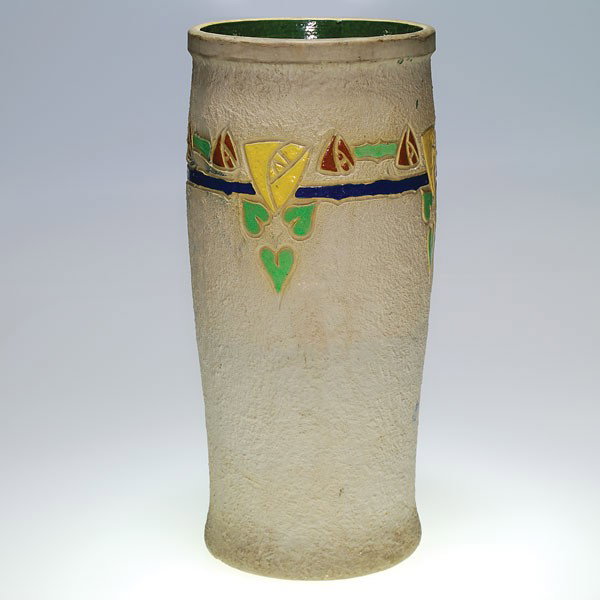 Roseville Mostique 20 3/8" umbrella stand: Roseville Mostique 20 3/8 inch tall umbrella stand. Unmarked. There are some minor nicks, most being near the base.
