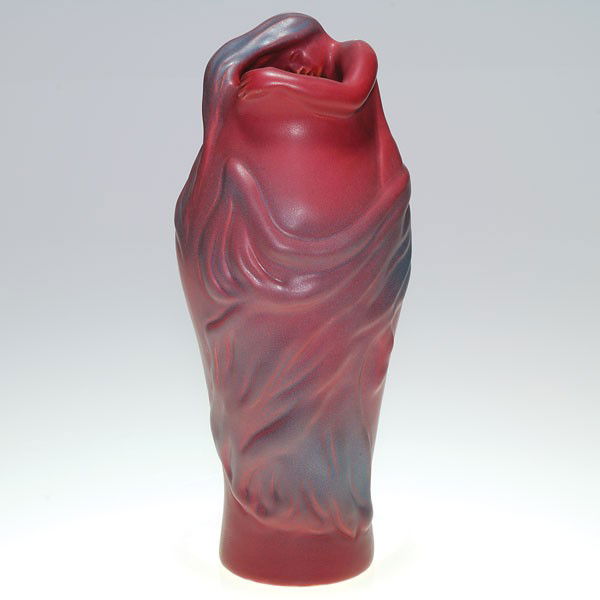 Van Briggle Lorelei, Mulberry glaze, 10 3/4": Van Briggle Lorelei 10 3/4 inch vase, designed by Artus Van Briggle, covered with the Mulberry glaze. Marked on base with the Pottery logo and "Van Briggle Colo Spgs." No crazing.