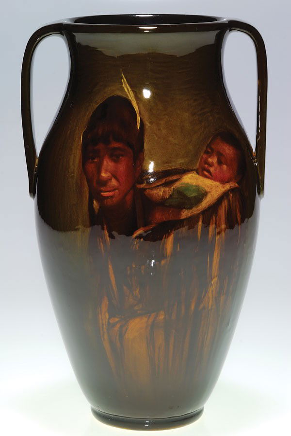 Rookwood portrait of Maori woman and child, Young: Here we have a procedural conundrum. Instead of having a Grace Young portrait of a Native American woman with child, we have a Grace Young portrait of a Native New Zealander with child, both done with