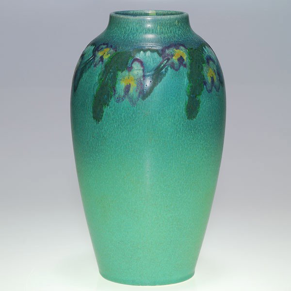Rookwood incised mat 10 3/4" vase, Todd, floral, : Incised mat 10 3/4 inch vase decorated by Charles Todd in 1919. Impressed with the Rookwood insignia, the date, shape 900 B and a V to indicate Vellum and incised with Mr. Todd's cypher. There is fine