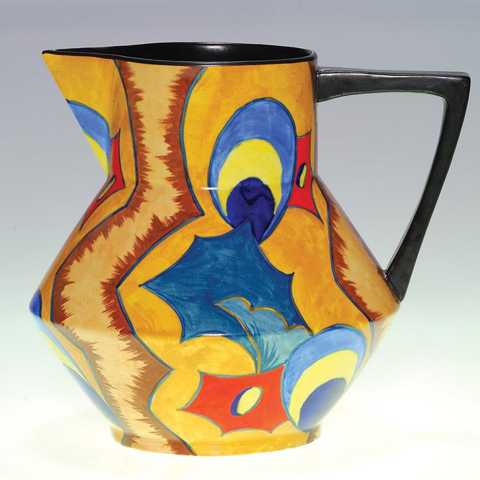 Carlton Ware "Handcraft" pitcher, 7": Carlton Ware "Handcraft" pitcher, apparently hand painted in a very modern design. Marked "Carlton Ware Handcraft" in black slip on the bottom. Height 7 inches. Uncrazed and very nice.