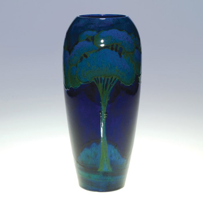 Moorcroft Moonlit Blue Vase, 10 1/2": Handsome Moorcroft Moonlit Blue vase with Cobridge factory mark. Impressed "Moorcroft Made in England 101" and marked with painted signature. Height 10 1/2 inches. There are some tiny and very minor o