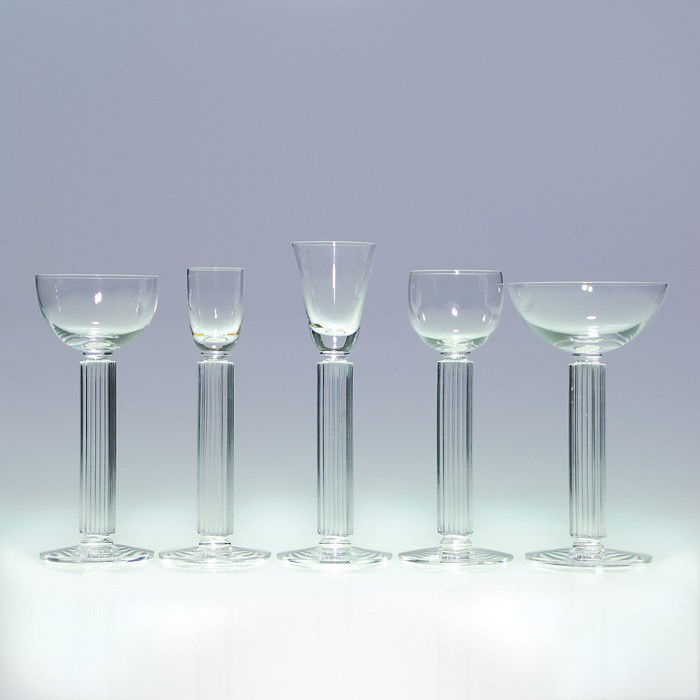 Libbey "Embassy" Art Deco stemware, 39 pieces: Set of 39 Libbey "Embassy" Art Deco stemware, a design created with the combined efforts of Walter Dorwin Teague and Edwin W. Furest for the State dining room at the 1939 World's Fair within the Feder