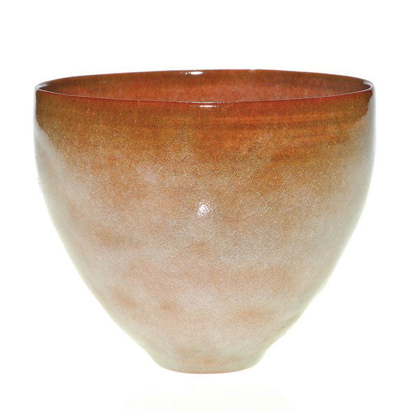 Natzler vase, brown, 3 1/2” X 4 1/4”: Natzler vase covered with a nicely mottled gloss brown glaze. Marked Natzler in black slip in block letters on the bottom. There is fine overall crazing and there is a small nick to the rim. Size is 3