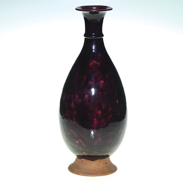 Durant Kilns “aubergine” 15” vase, Volkmar, 1921: Durant kilns vase made in 1921 by Leon Volkmar and covered with the Aubergine Glaze. Incised on bottom Durant, with the date and bearing Volkmar’s V mark. There is overall crazing and the vase has b