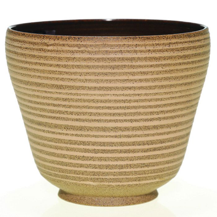 Scheier hand thrown vase, signed, 3 3/4”: Ed and Mary Scheier hand thrown vase lofted on slight of base and covered with a mat two tone milk chocolate glaze on the outside and a glossy dark chocolate glaze inside. Incised "Scheier" on the bot