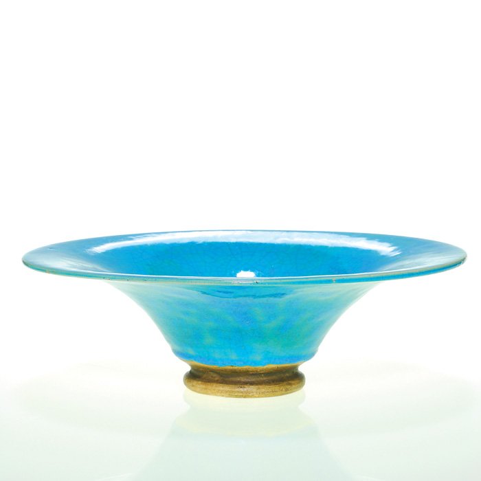 Jalan 3” X 10 1/8” bowl, California, 1928: Bowl created by Manuel Jalanivich at his San Francisco pottery, the Jalan Studio, in 1928 and covered with a blue crackle glaze. Incised “Jalan 1928.” Excellent, original condition. The artist wor