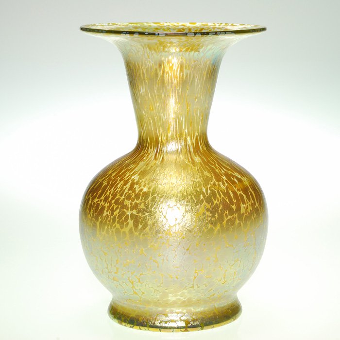 Loetz “Papillon Candia” vase, 9 1/4”: Loetz “Papillon Candia” vase with a flaring rim. Height 9 1/4 inches. Flat one inch pontil chip. Nice large form, excellent original condition.