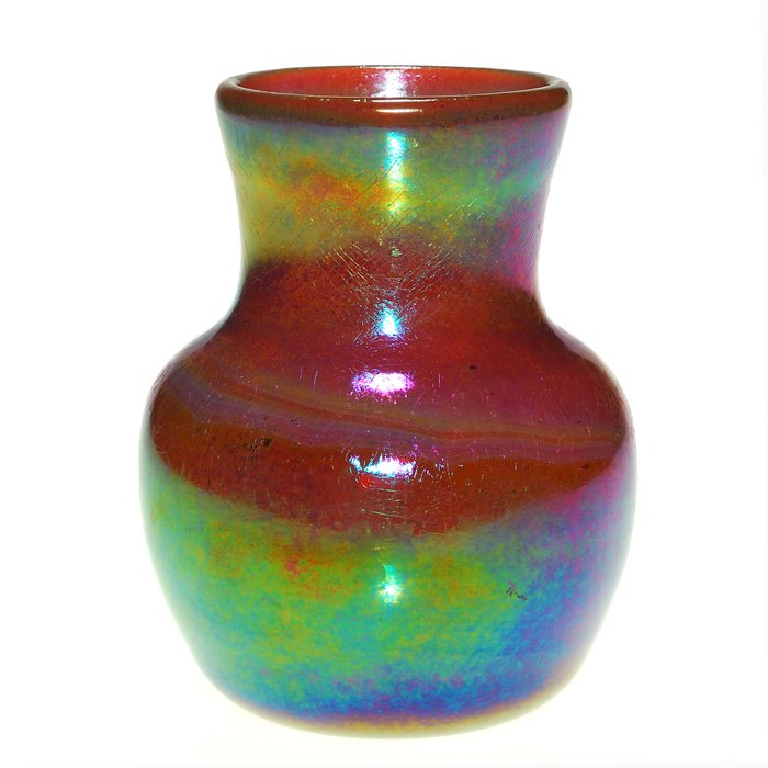 Early Dominick Labino coppery vase, 5 3/8”, signed