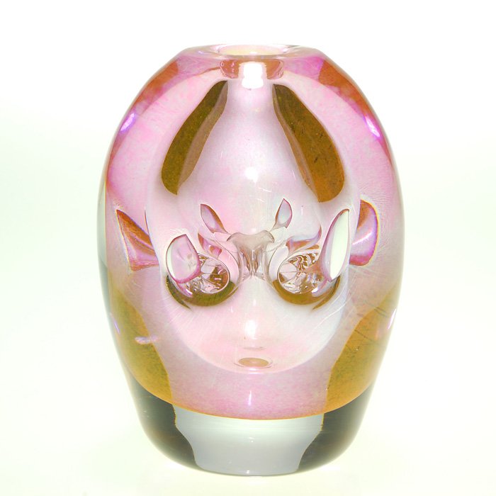 Labino “Aerial Veil” vase, pink, stopper, 4 1/4”, 1980