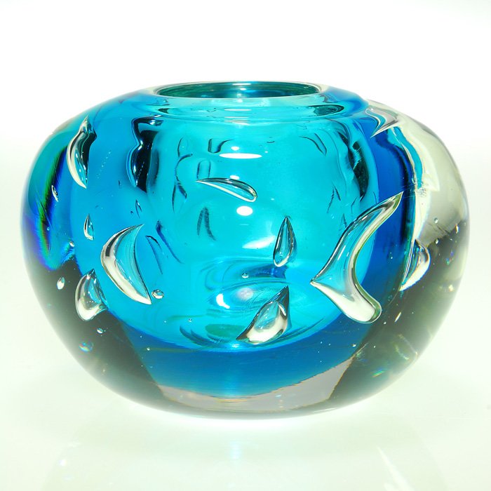 Labino “Aerial” vase, blue, 3 1/4”X5”, signed, 1975