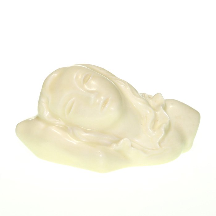 Kenton Hills “Suzanne” paperweight, shape 157: Kenton Hills sculpture, Suzanne paperweight, covered in an Ivory Mat glaze, designed by David Seyler, marked, # 157. Height is 2 inches and the piece is 4 1/4 inches long. No crazing.