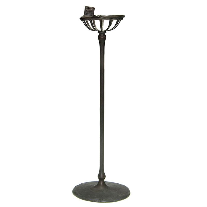 Tiffany bronze smoking stand, 28”, marked: Nice Tiffany bronze smoking stand rising 28 inches having a hinged rim, a match box holder attached and rest areas for “the smokes”. Impressed “Tiffany Studios, New York 1649”. You choose the 