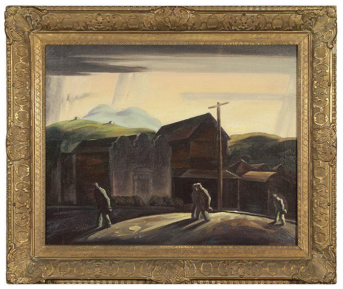 Donald Mattison O/C “Arizona Landscape”: Uncommon Donald Mattison oil on canvas entitled “Arizona Landscape” done, circa 1935. The painting is unsigned but comes with an original John Herron Art Museum label from the Twenty-Eighth Indian