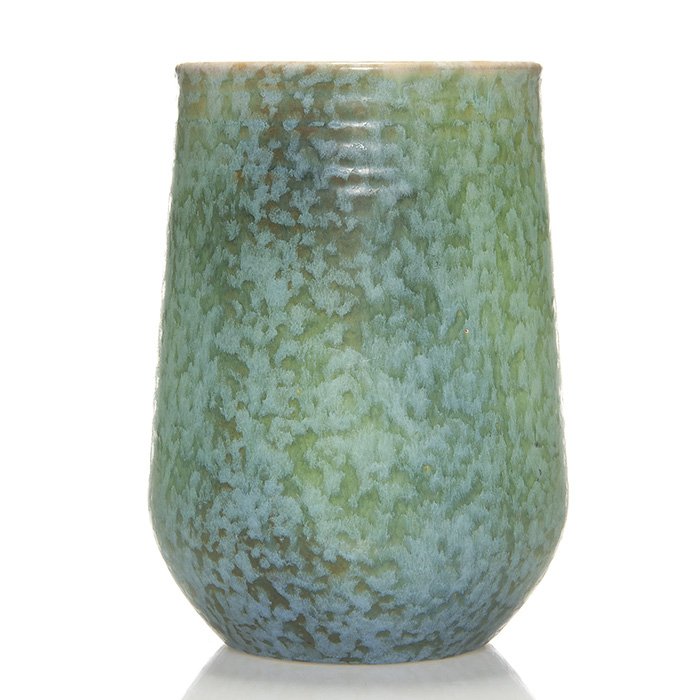 Roseville Earlam vase, shape 520-8”, 8 1/4”: Roseville Earlam vase, shape 520-8”, in blue and green. Unmarked. Excellent original condition. Height is 8 1/4 inches.