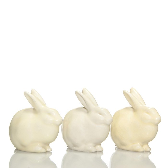 Three Rookwood white mat rabbits, 6160, 3 1/8”: Three Rookwood white mat rabbits, all shape number 6160. Dates are 1930, 1932 and 1958. All are marked and only one has any crazing. Height of each is 3 1/8 inches. From the Estate of Jim Fleming. We 