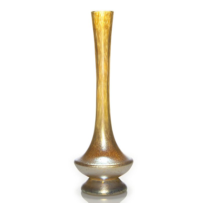 Tall Loetz “Candia Papillon” bottle vase, 14 3/4”: Tall Loetz “Candia Papillon” bottle vase. Height 14 3/4 inches. Unusual shape. Bright rainbow iridescence. Excellent condition.