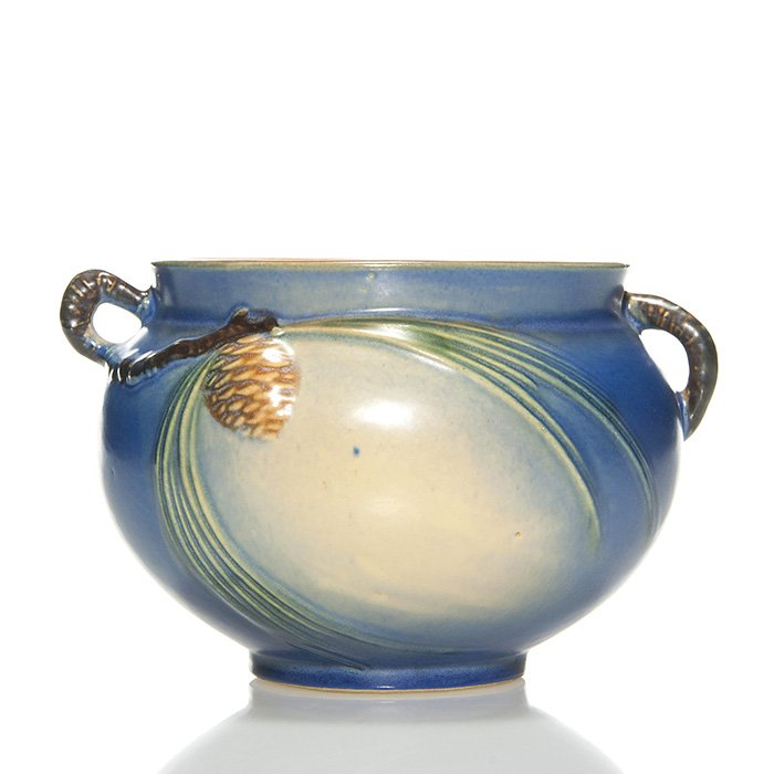 Roseville Blue Pine Cone jardiniere, sh. 400-4",4 1/8" (1 of 1)