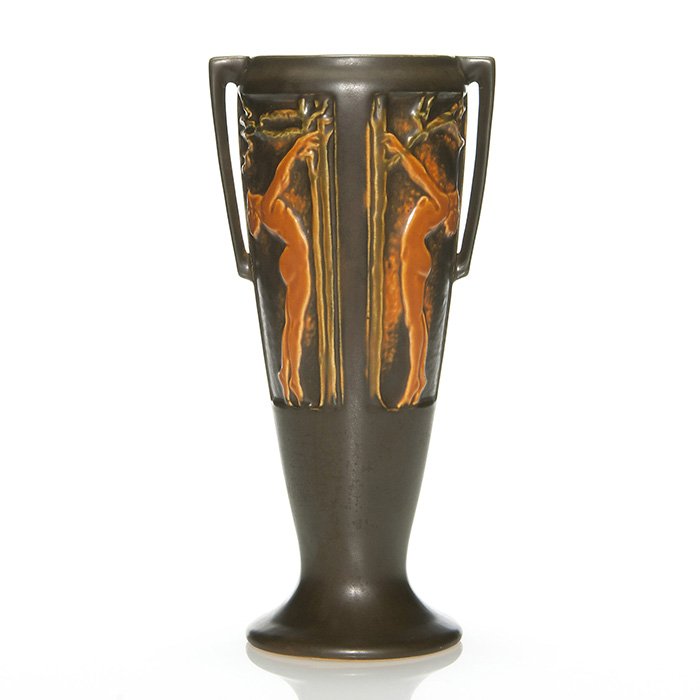 Roseville Panel vase, Nudes, 11 3/8", brown/orange (1 of 2)