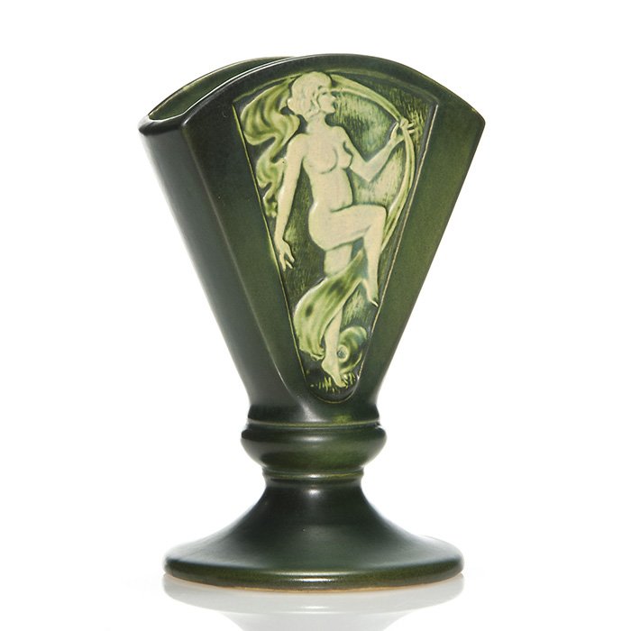 Roseville Panel vase, Nudes, green fan, 8 1/8" (1 of 2)