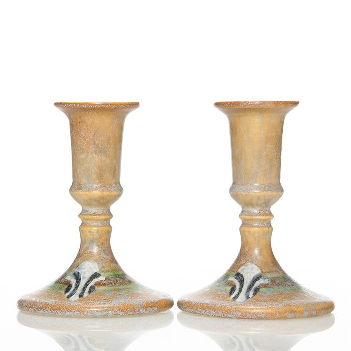 Pr Roseville Montacello candlesticks, 5" (1 of 1)