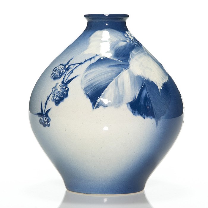 Roseville Azurine vase, blackberries, 7 3/4", W.Myers (1 of 1)