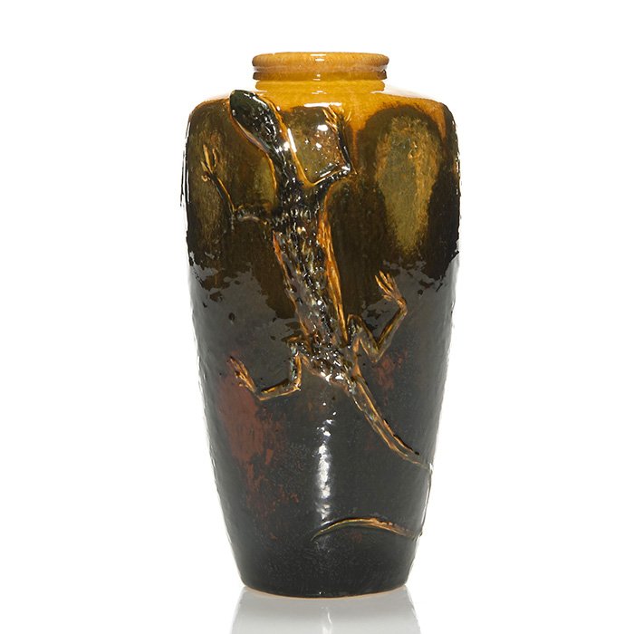 Rare Weller Louwelsa vase, applied lizard, 7 3/8" (1 of 2)