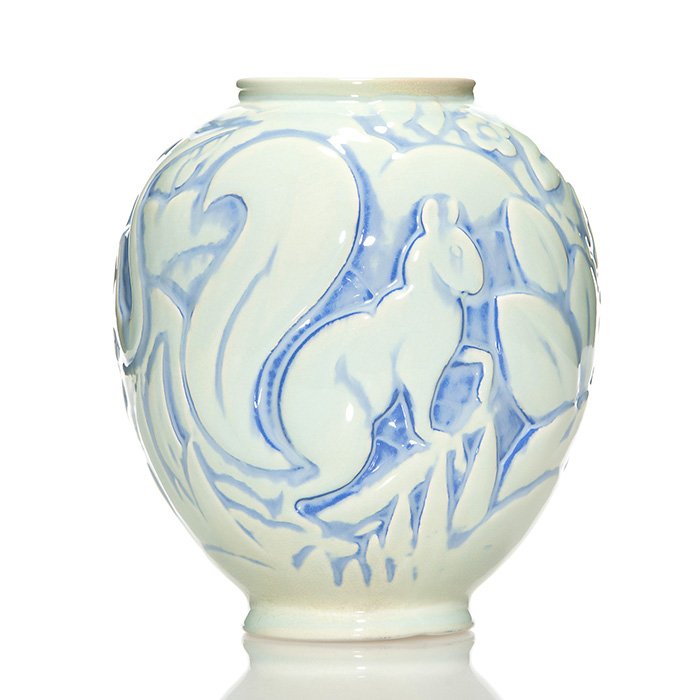 Cowan Squirrel vase, blue and lt green, 8 1/2" (1 of 1)