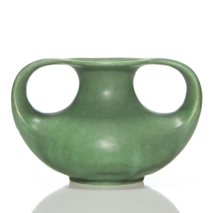 Teco twin handled vase, mat green, 5 1/2" (1 of 1)
