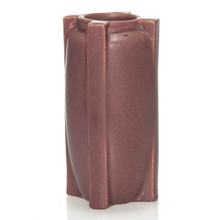 Red mat glaze Teco vase, buttresses, 5 5/8" (1 of 1)
