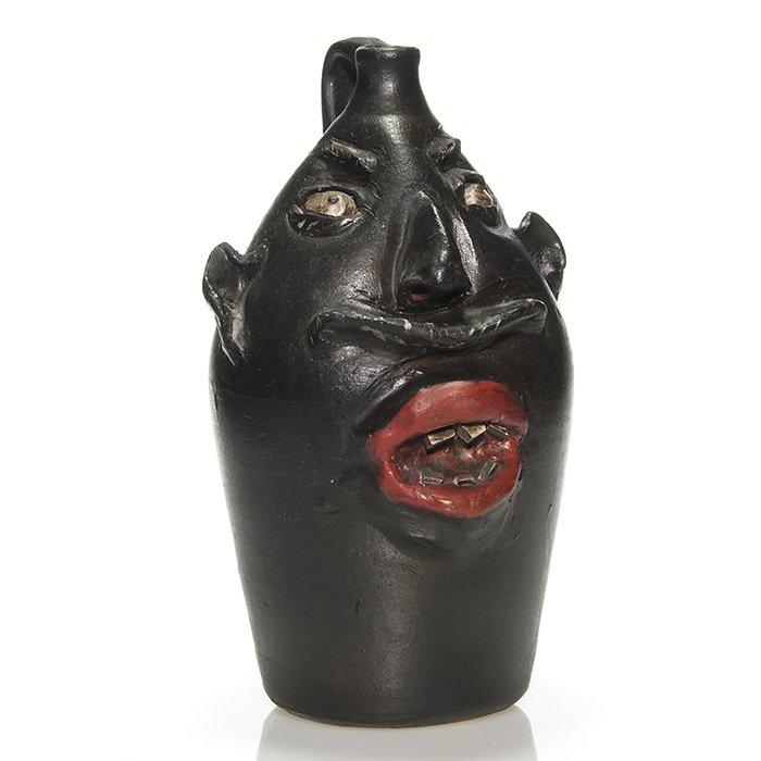 Brown's Pottery Face Jug, Man With Red Lips, 14"