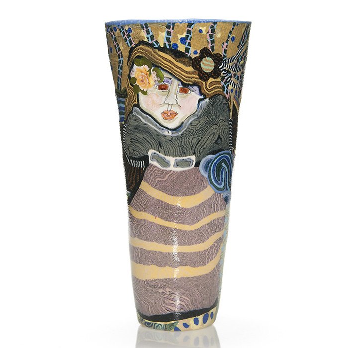 Jane Goslin Peiser Murrini vase, woman, flowers 14" (1 of 2)