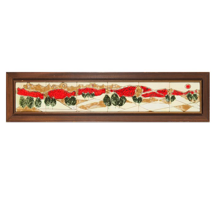 Harris Strong 6 tile tableau, houses, trees, 6"x 36" (1 of 2)