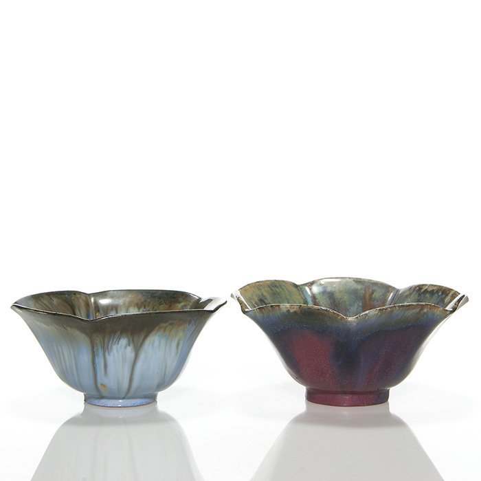 2 Fulper floral form bowls, early, 2 3/8" & 2 7/8" (1 of 1)