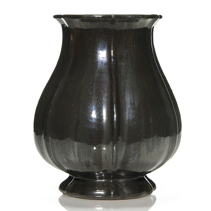 Fulper Tulip, Mirrored Black, silver crystals, 11 1/2" (1 of 1)