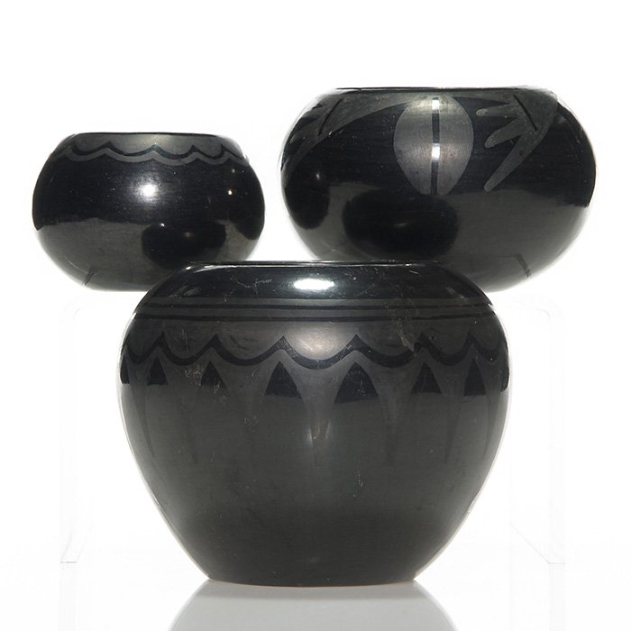 3 Maria and Julian Martinez pottery bowls, 4" tallest (1 of 1)