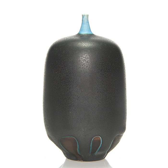 Cabat Feelie vase, black over blue, 3 1/2" (1 of 1)