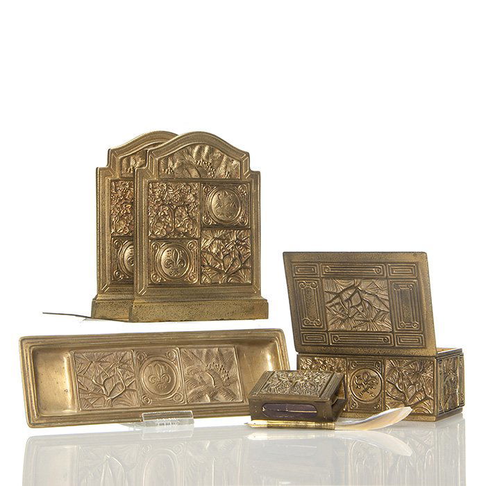 5 Piece Tiffany "Bookmark" gilt bronze desk set (1 of 4)