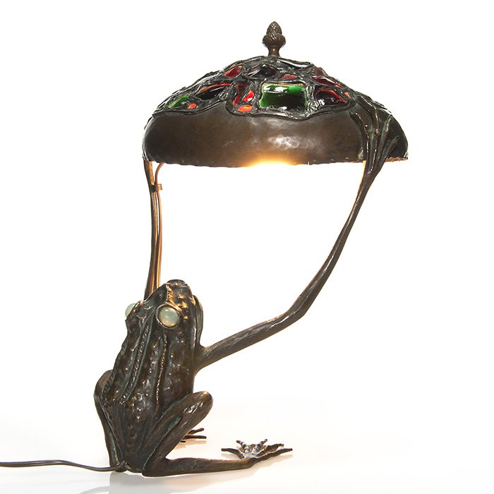 Austrian Bronze "Frog" lamp, glass inserts, 16"