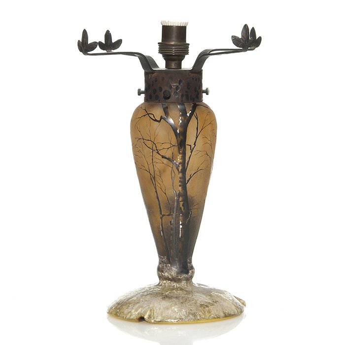 Daum cameo lamp base, iron mounts, Winter, 9 3/8" (1 of 2)