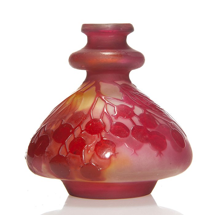 Galle cameo vase, red, floral, 2 7/8", fire polished (1 of 1)