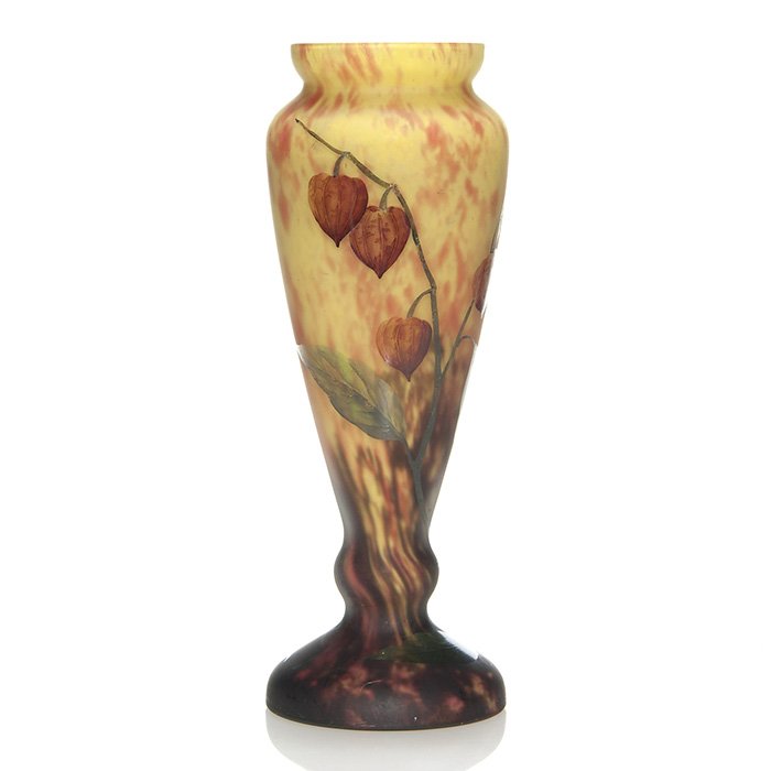Lorraine enameled glass vase,chinese lanterns,12.5" (1 of 1)