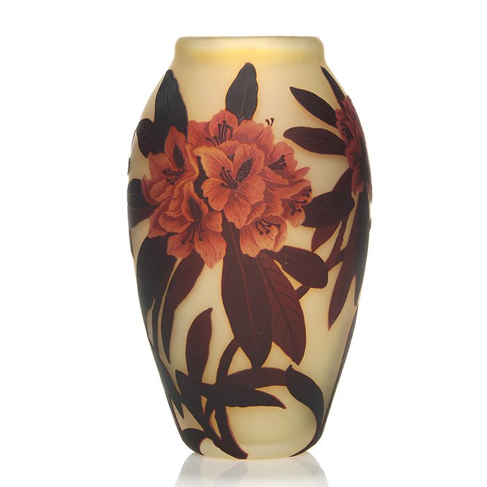 Muller Fres cameo vase, rhododendrons, 10", sig (1 of 1)