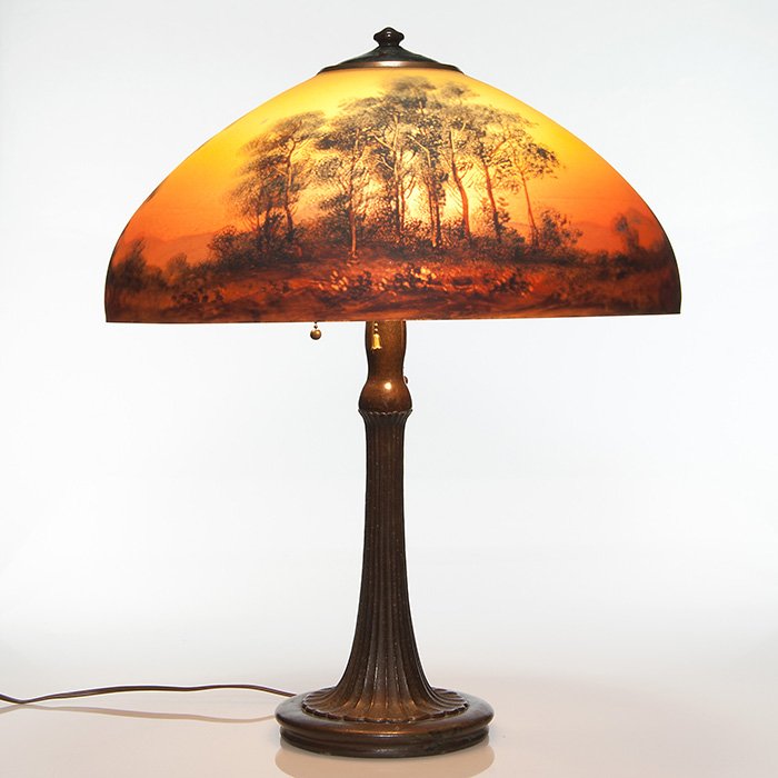 Handel lamp, 18" scenic, 6957, 23" tall, signed (1 of 2)