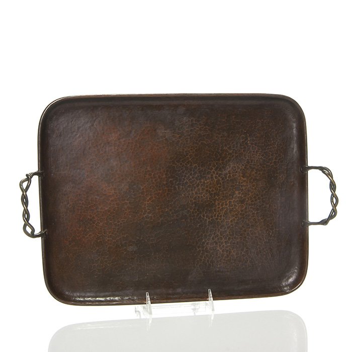 Gustav Stickley hammered copper tray, twist handles (1 of 2)