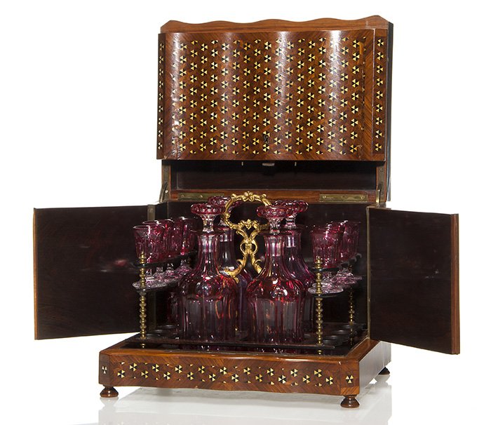 Baccarat Tantalus, Serpentine inlay case, ruby/clear (1 of 3)