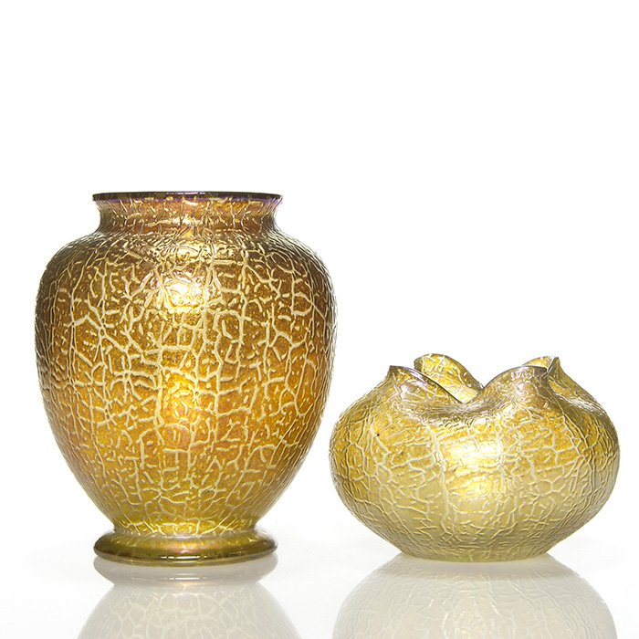 2 Loetz "Candia Mimosa" vases, 3 1/2", 6 3/4" (1 of 1)